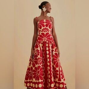 Farm Rio Red Palermo Sleeveless Midi Dress